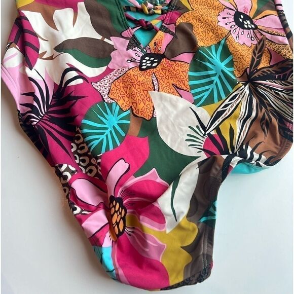 BLEU BY ROD BEATTIE  Lace-Up Over-the-Shoulder Swimsuit Jungle Book Floral 14 - Picture 12 of 15